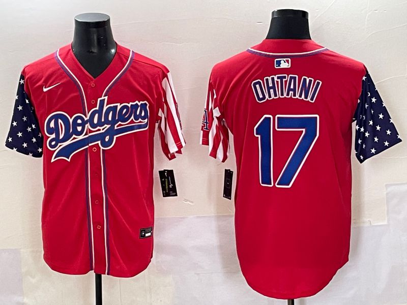 Men 2025 Los Angeles Dodgers #17 Ohtani Red a generation of national flags Joint Name Nike MLB Jersey style 2->chicago cubs->MLB Jersey